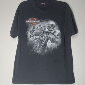 Vintage Harley-Davidson Shirt Mens L Black Skull Biker Milwaukee Twin Power